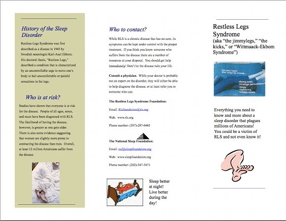 Restless Leg Syndrome Brochure, page 1