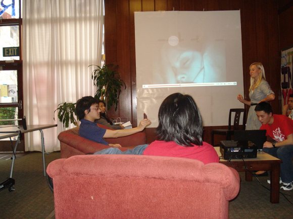 Jessica Guenther and Alexander Chen present at Stanford's Burbank house