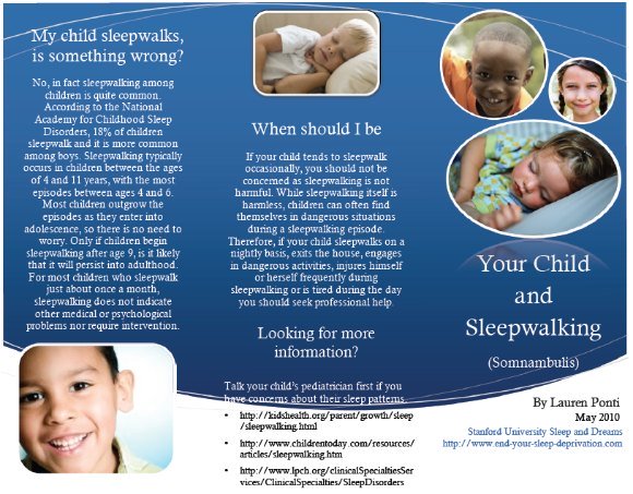 sleepwalking in children Brochure, page 1